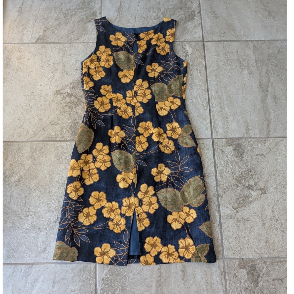 Tommy Bahama Silk Floral Shift Dress Size 12 | Navy & Mustard Tropical Resort - Picture 9 of 14